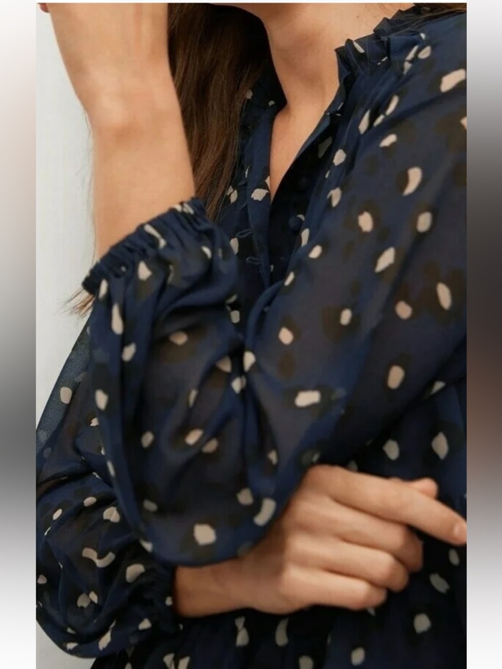 Mango Flowy Navy Polka Dot Mini Dress - Picture 5 of 12